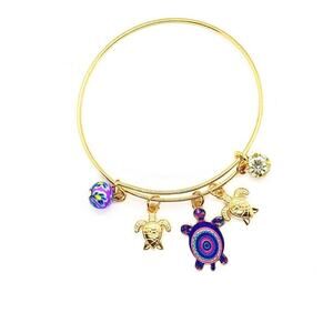 Beaded Sea Turtle Charm Colorful Bangle Bracelet